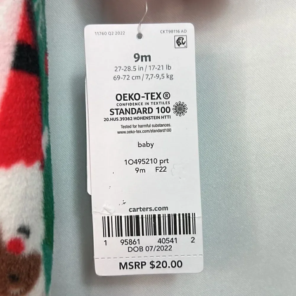 Carter’s Pink Brown Santa Sleep and Play fleece 9 months NWT